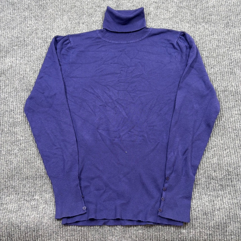 Grace Elements Shirt Womens L Purple Turtleneck Sweater Rayon Blend Ribbed Hem